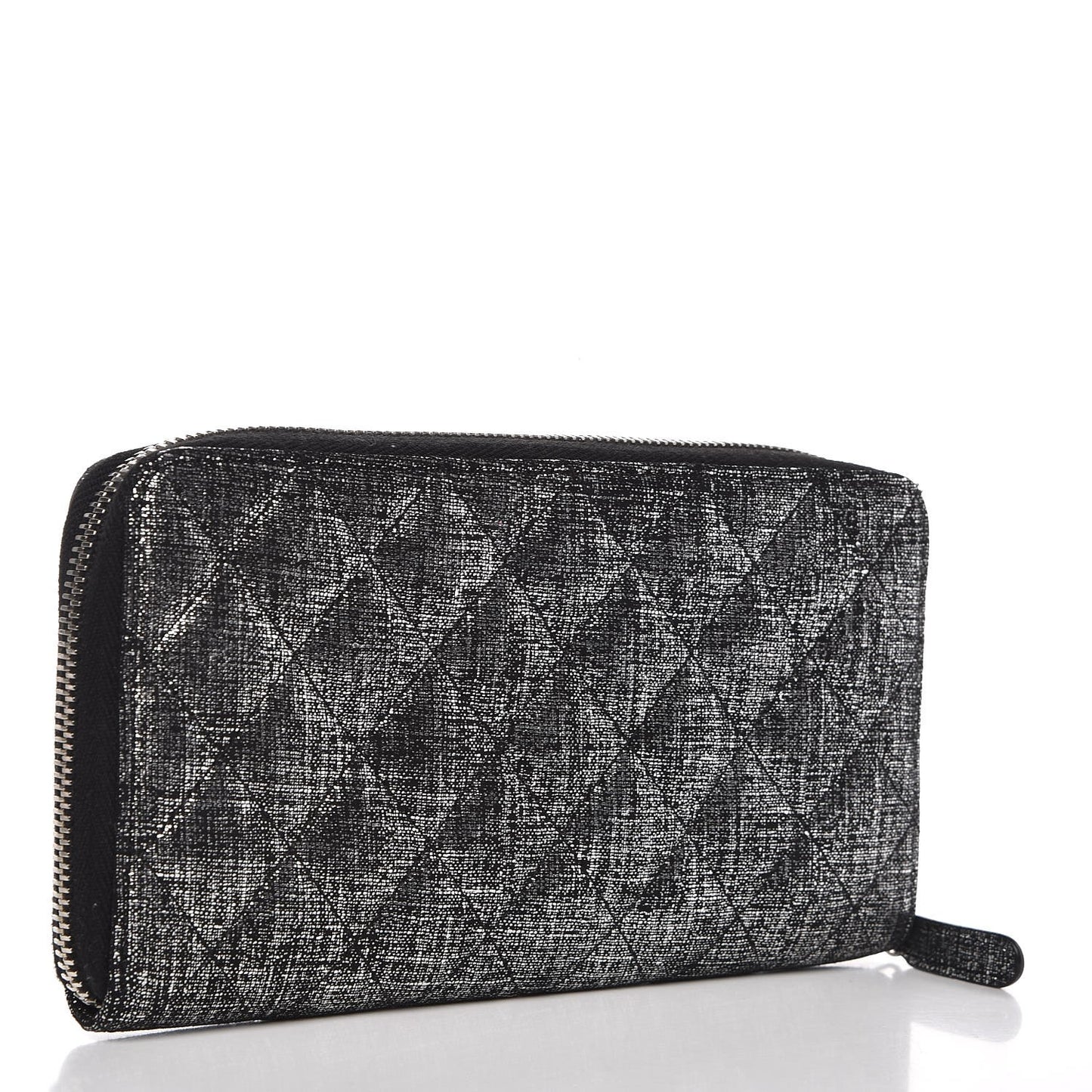 Metallic Fabric Quilted Zip Around Wallet Silver Black