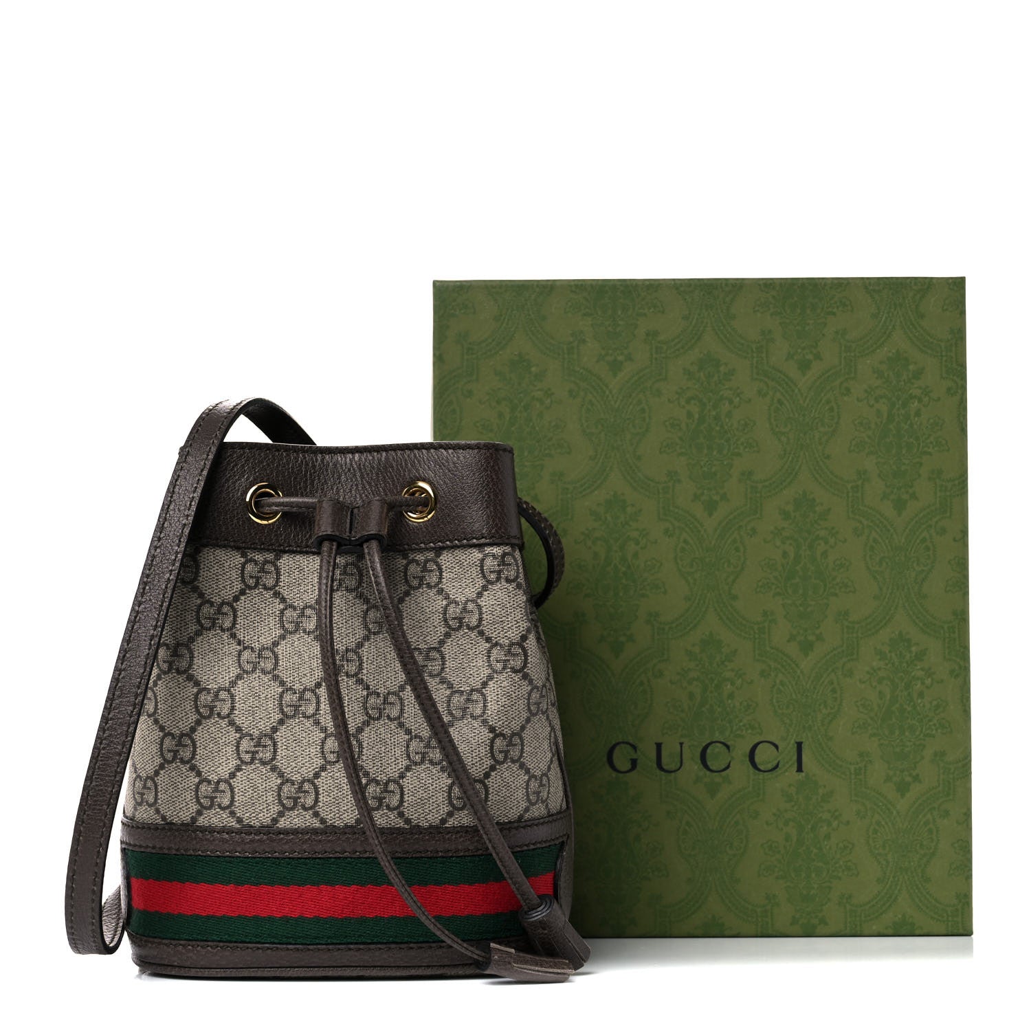 Gucci GG Supreme Monogram Web Mini Ophidia Bucket Bag Brown 12 of 12
