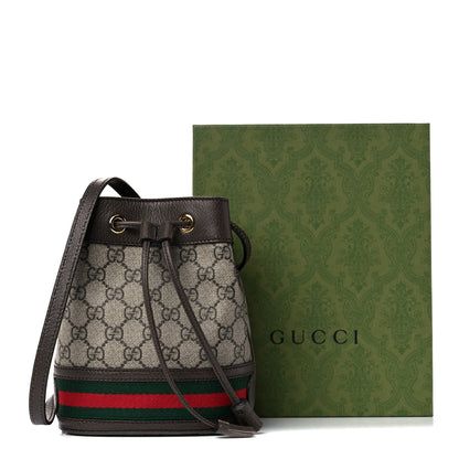 Gucci GG Supreme Monogram Web Mini Ophidia Bucket Bag Brown 12 of 12