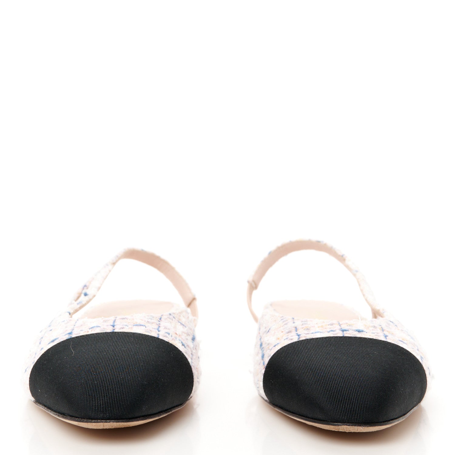 Chanel Tweed Grosgrain Cap Toe Slingback Flats 39 White Blue Pink 3 of 10
