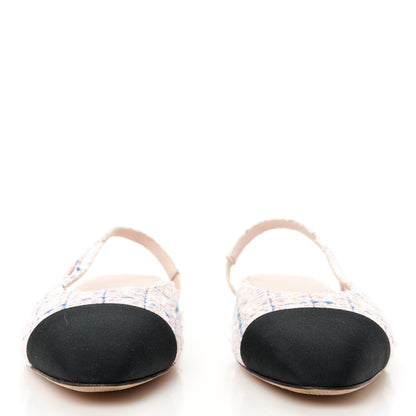 Chanel Tweed Grosgrain Cap Toe Slingback Flats 39 White Blue Pink 3 of 10