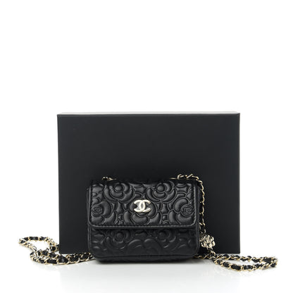 Chanel Lambskin Camellia Embossed Chain Belt Bag Black 12 of 12