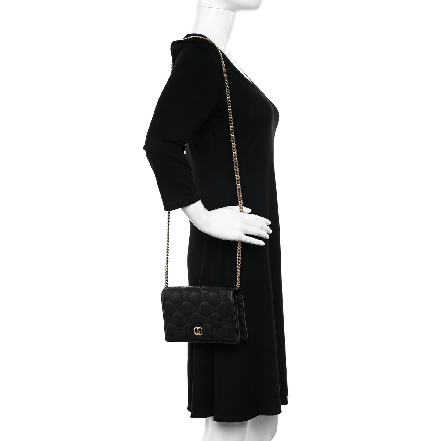 Calfskin GG Matelasse Chain Wallet Black