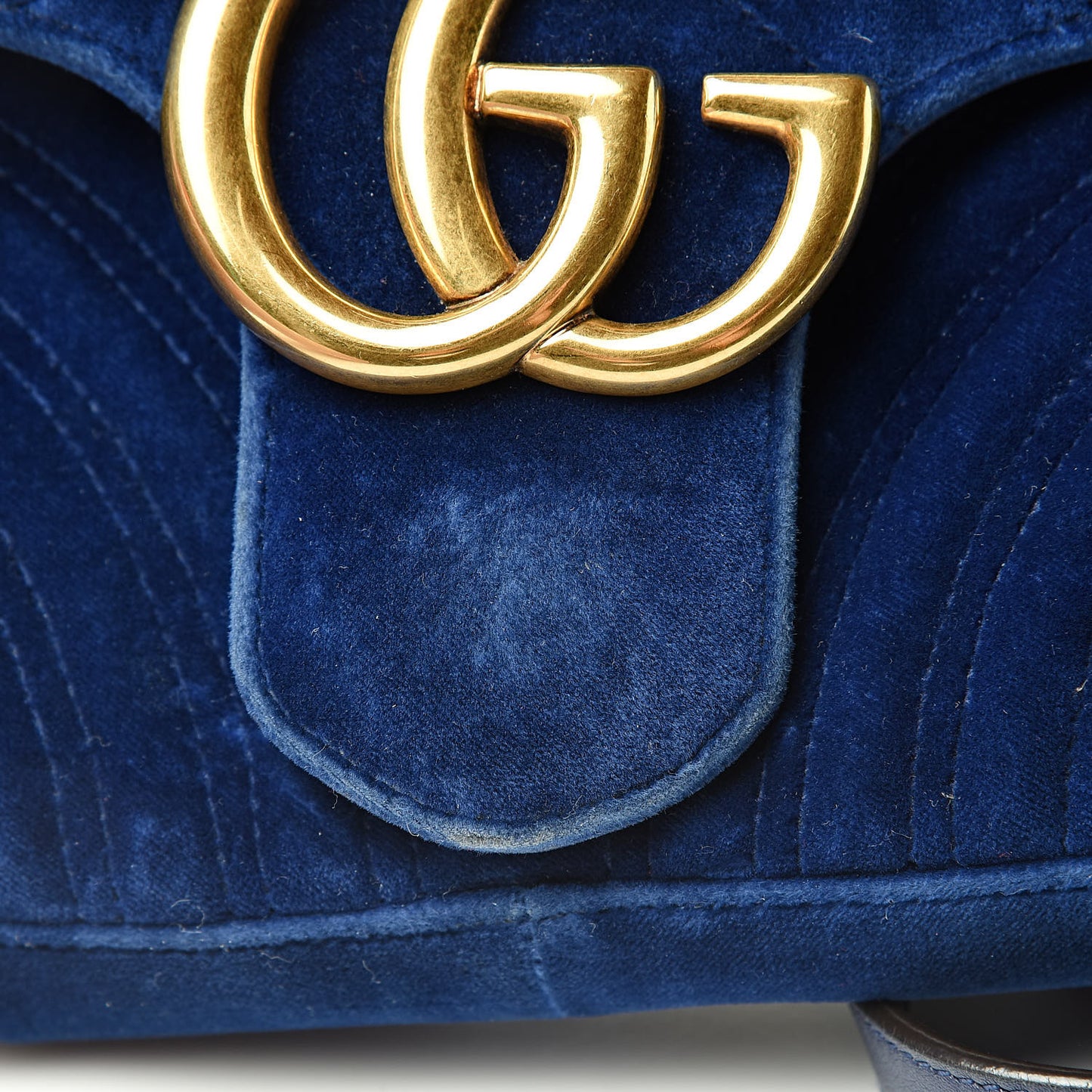 Velvet Matelasse Medium GG Marmont Shoulder Bag Cobalt Blue