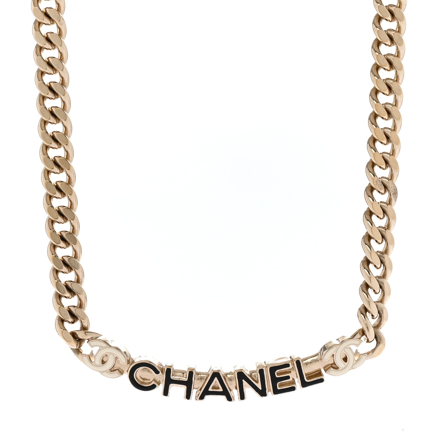 Chanel Enamel Metal Logo Choker Necklace Gold Black White 1 of 6