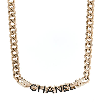 Chanel Enamel Metal Logo Choker Necklace Gold Black White 1 of 6