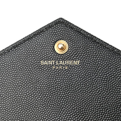 Saint Laurent Grain De Poudre Matelasse Chevron Monogram Chain Wallet Black 6 of 14