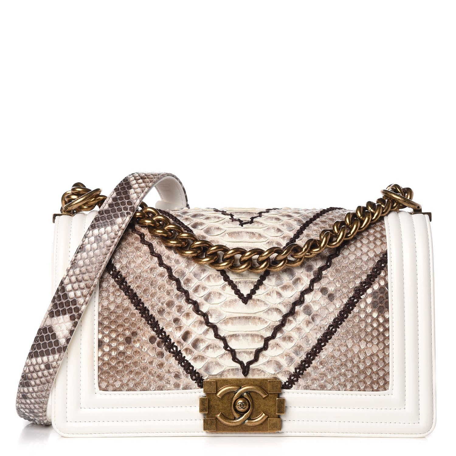 Chanel Python Chevron Stitched Medium Boy Flap Brown 1 of 7