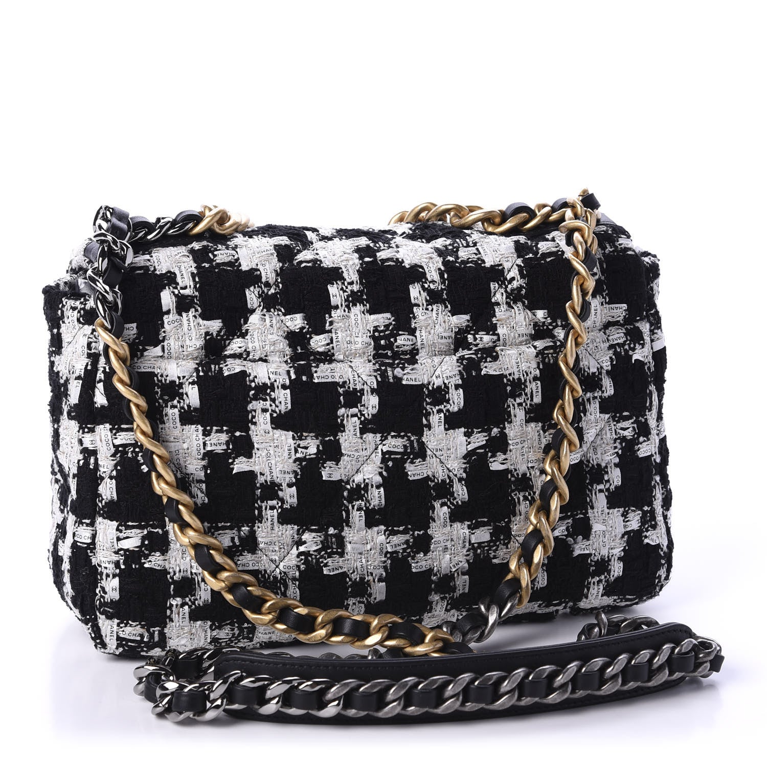 Chanel Tweed Quilted Medium 19 Flap Black Ecru White 3 of 11