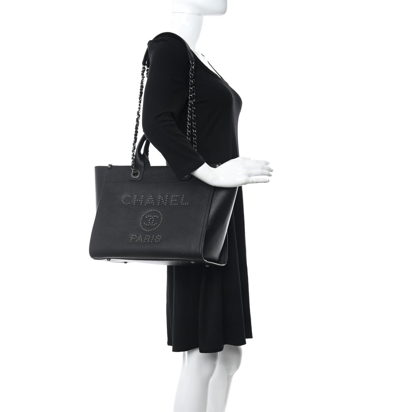 Caviar Small Studded Deauville Tote Black