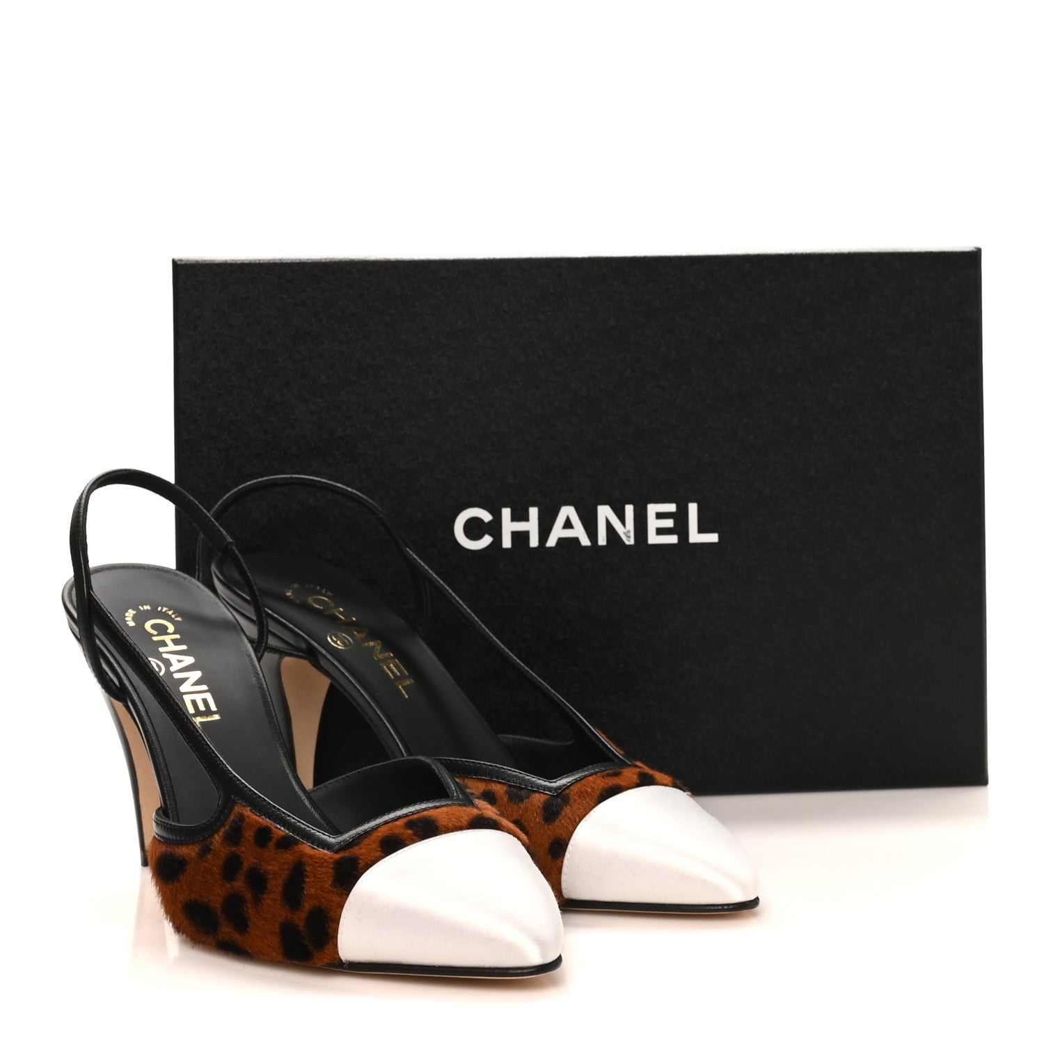 Chanel Lambskin Mixed Fibers Cap Toe CC Slingback Pumps 39 White Brown Black 10 of 10