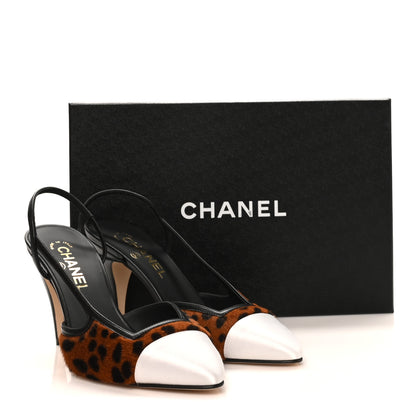 Chanel Lambskin Mixed Fibers Cap Toe CC Slingback Pumps 39 White Brown Black 10 of 10