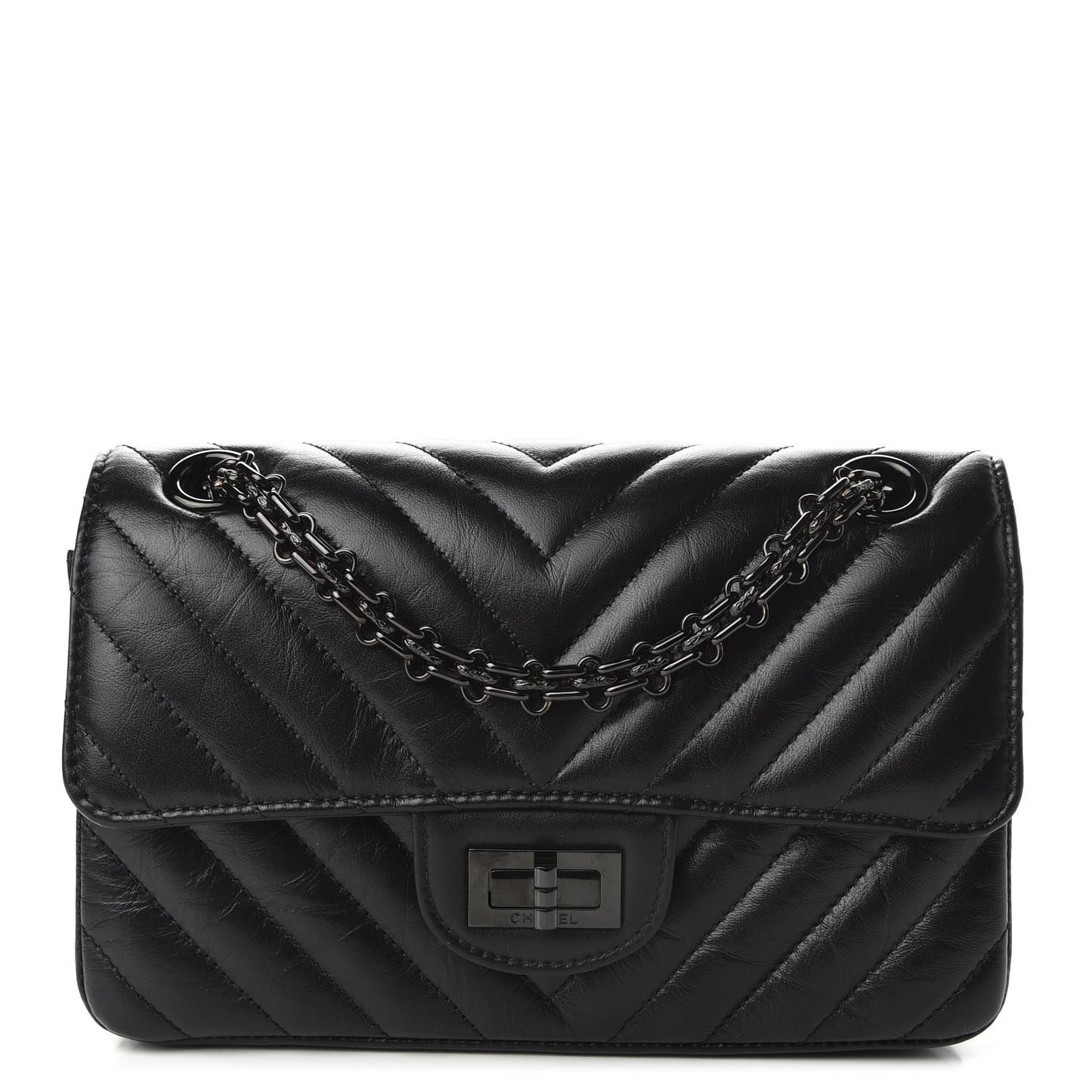 Aged Calfskin Chevron Quilted 2.55 Reissue Mini Flap So Black
