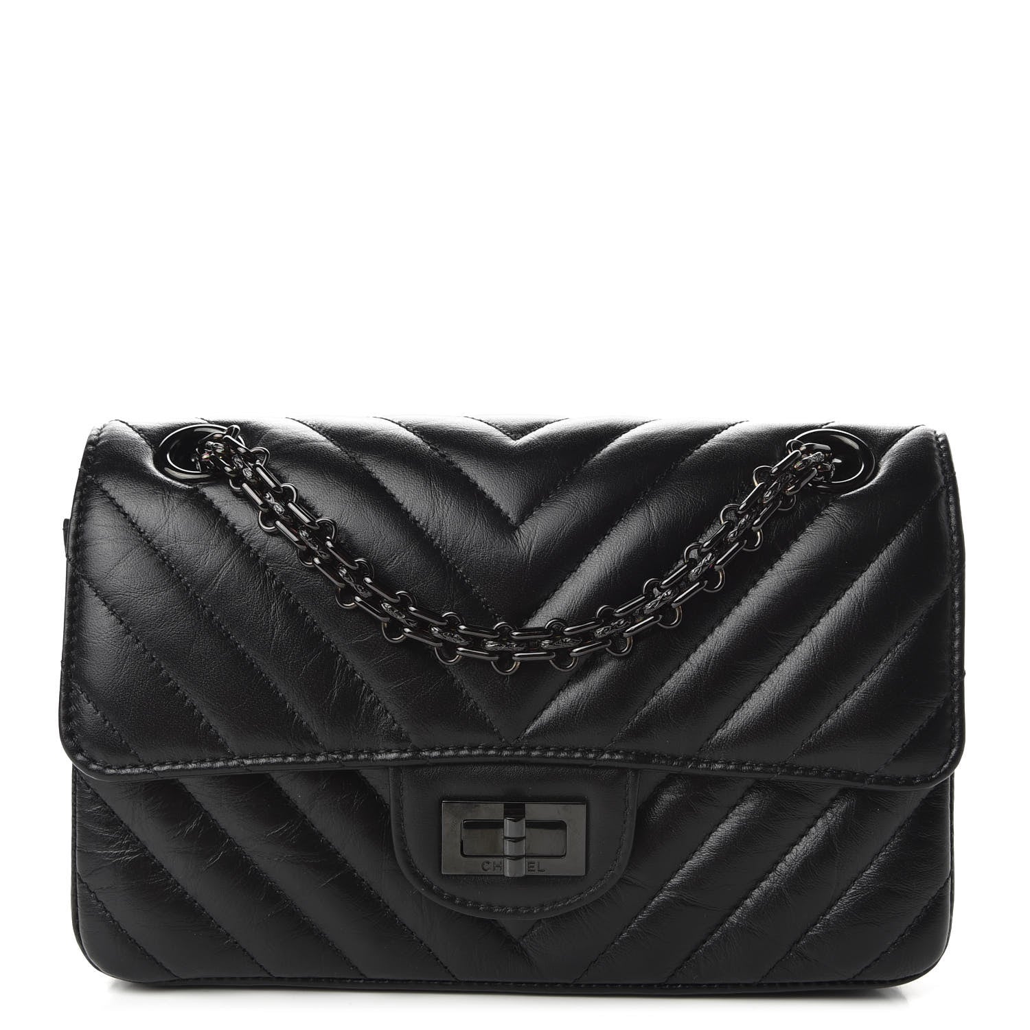 Chanel Aged Calfskin Chevron Quilted 2.55 Reissue Mini Flap So Black 1 of 14