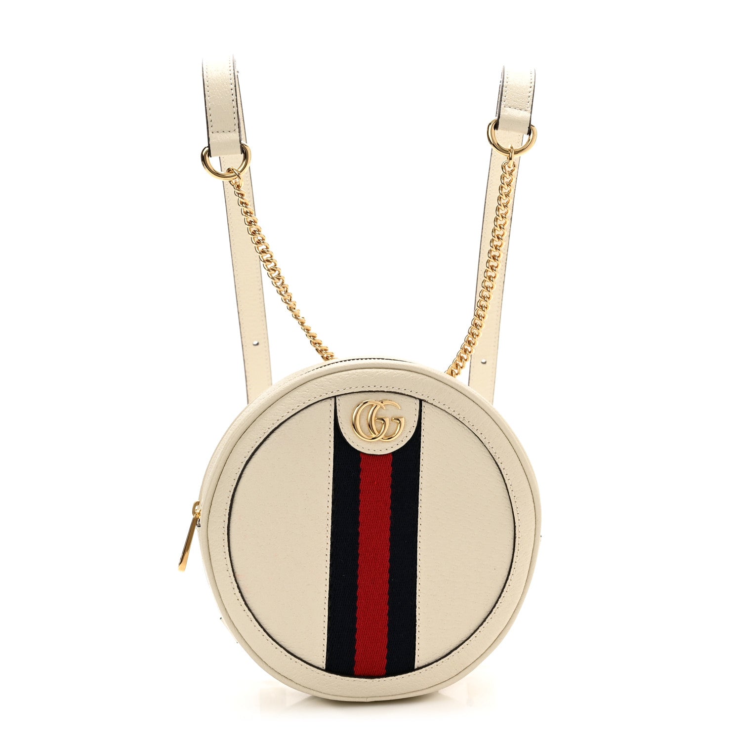 Gucci Textured Calfskin Web Mini Ophidia Round Backpack Mystic White 1 of 11