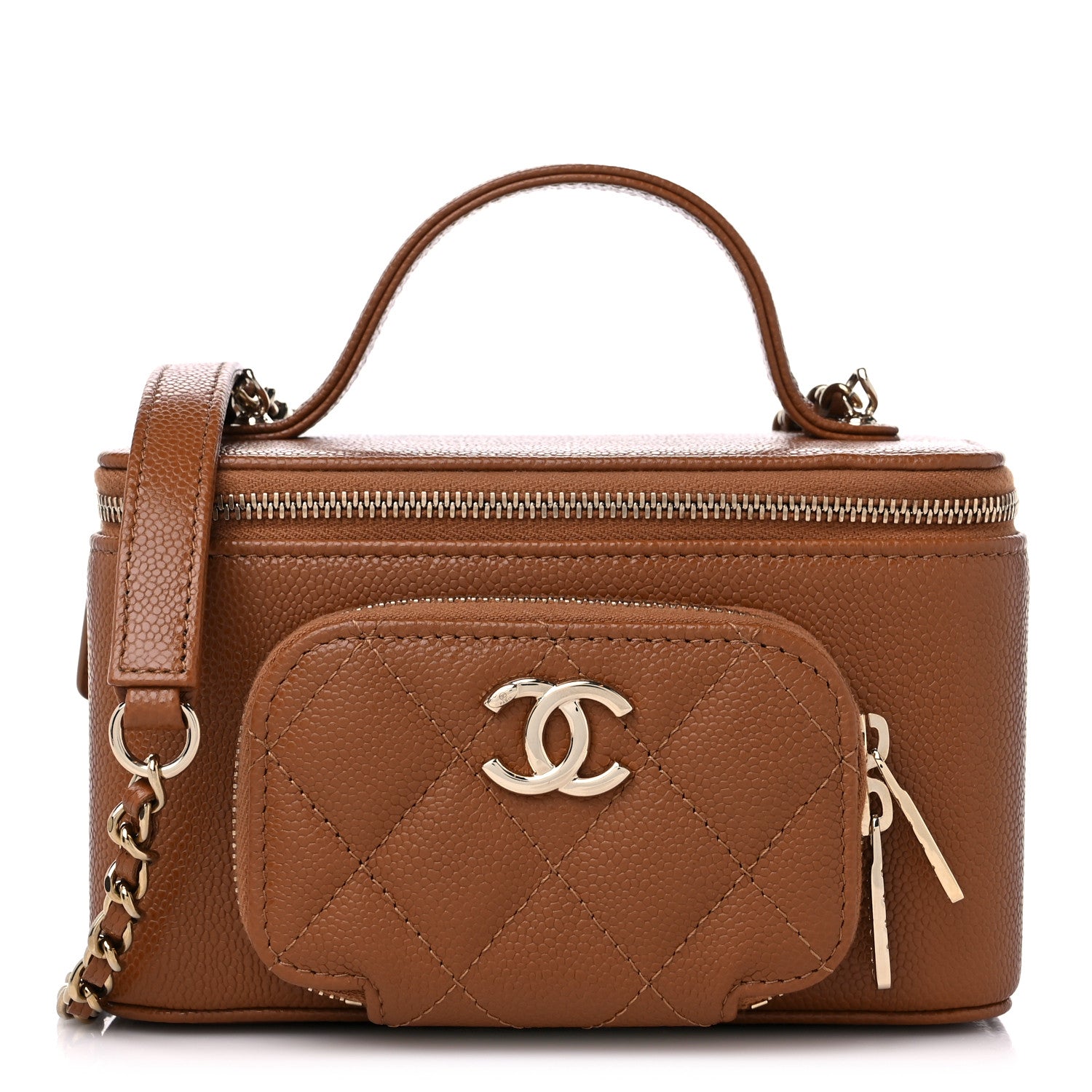 Chanel Caviar Quilted Top Handle Pocket Vanity Case Camel 1 of 10
