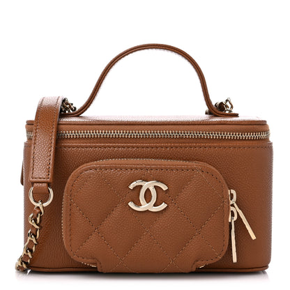 Chanel Caviar Quilted Top Handle Pocket Vanity Case Camel 1 of 10