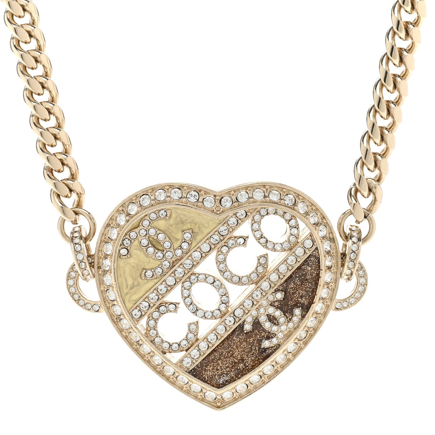 Chanel Crystal Crystal CC Coco Heart Necklace Gold 4 of 6