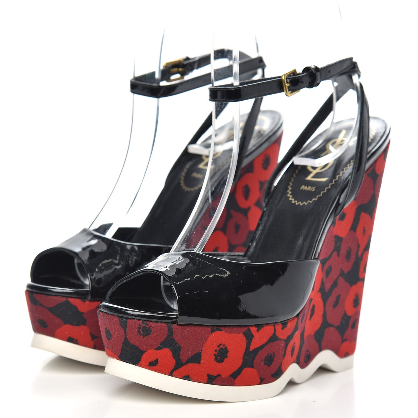 Patent Canvas Riviera Platform Wedge Sandals 35.5 Black Multicolor