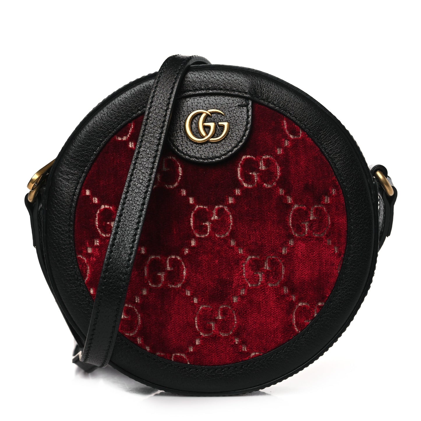 Velvet GG Monogram Textured Calfskin Round Shoulder Bag Red Cipria Black