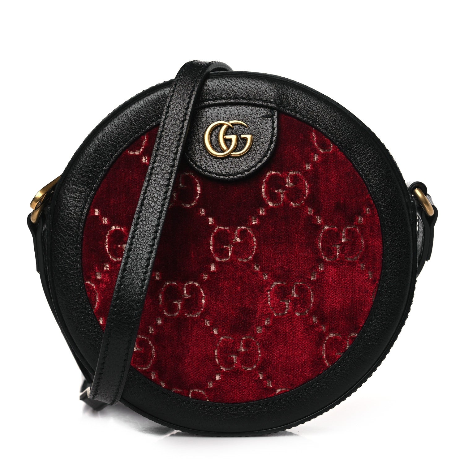 Gucci Velvet GG Monogram Textured Calfskin Round Shoulder Bag Red Cipria Black 1 of 9