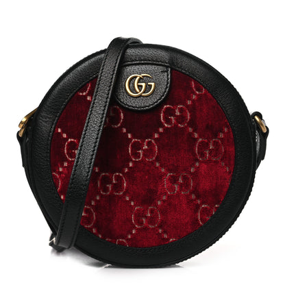 Gucci Velvet GG Monogram Textured Calfskin Round Shoulder Bag Red Cipria Black 1 of 9