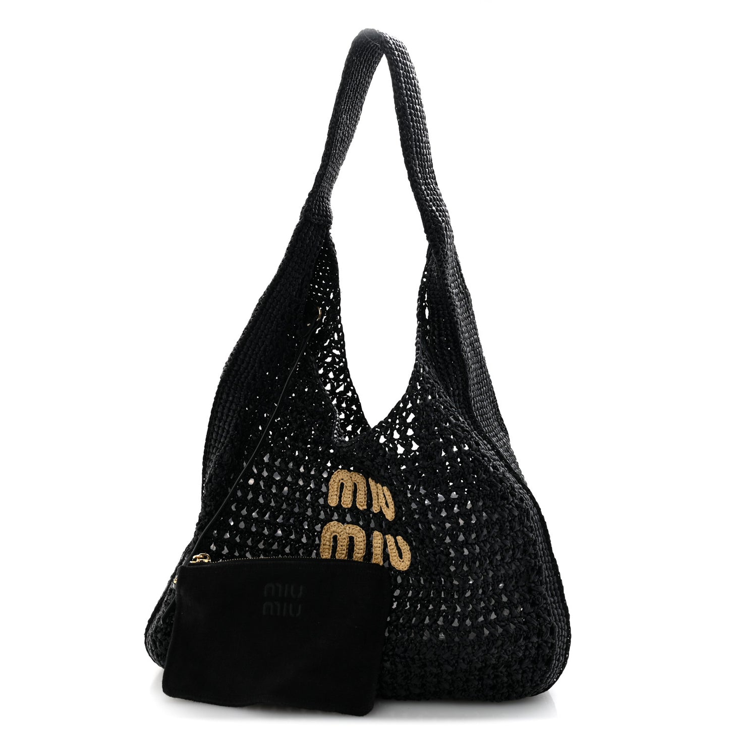Raffia Crochet Woven Hobo Black Naturale