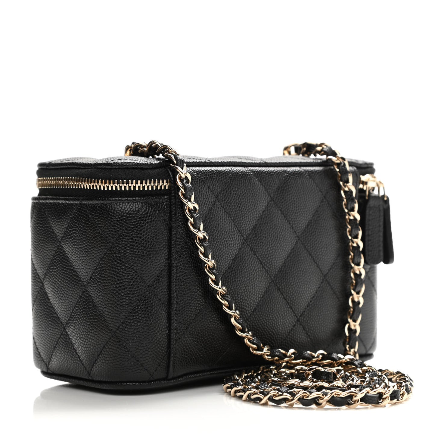 Caviar Quilted Small Vanity Case With Chain Black