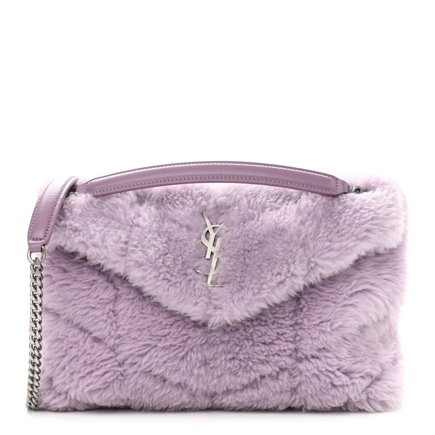 Merino Shearling Lambskin Quilted Small Loulou Puffer Monogram Chain Satchel Lila