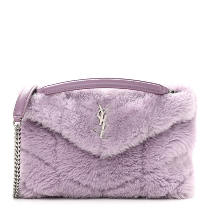 Saint Laurent Merino Shearling Lambskin Quilted Small Loulou Puffer Monogram Chain Satchel Lila 1 of 10
