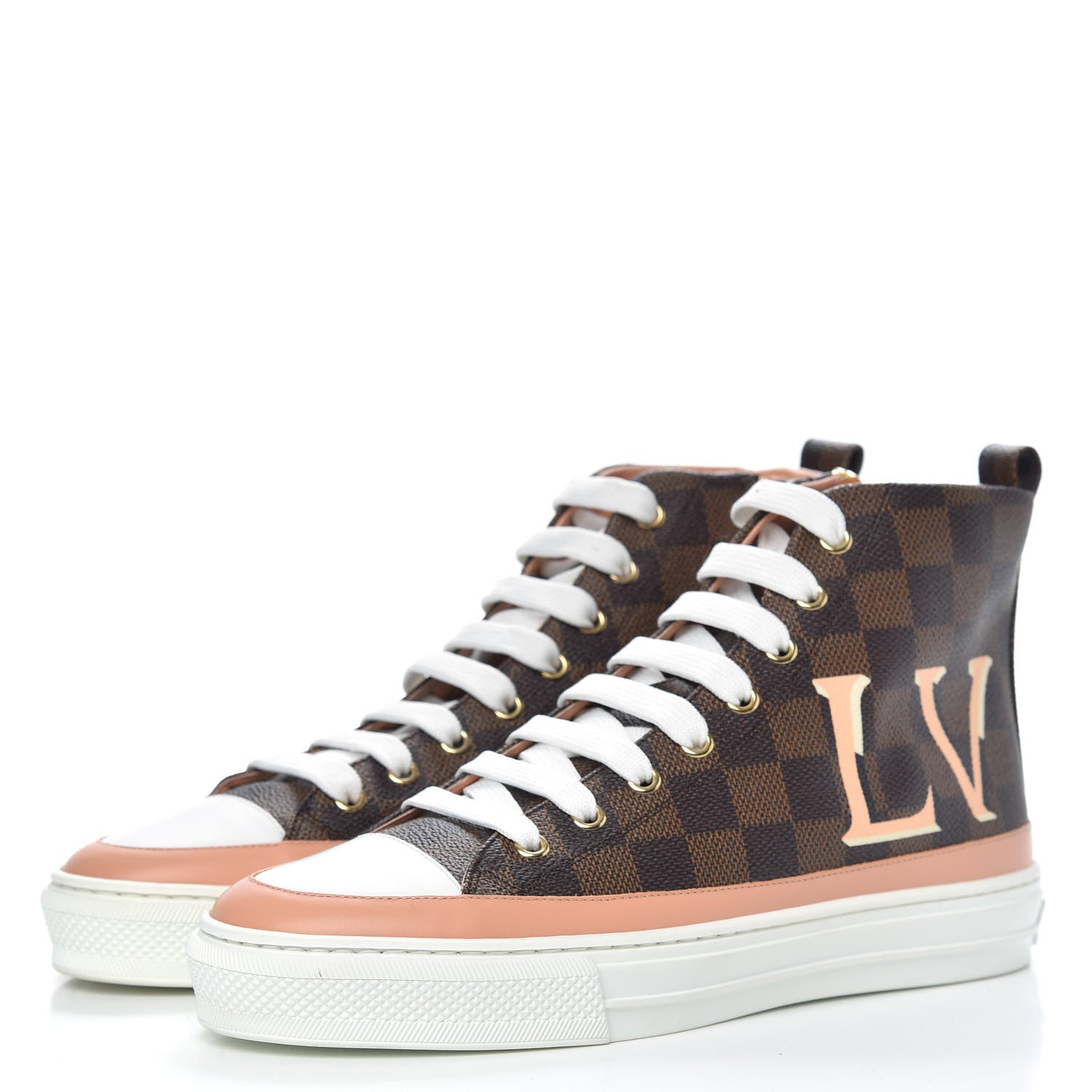 Louis Vuitton Damier Ebene Stellar High Top Sneakers 38 Venus Pink 3 of 7