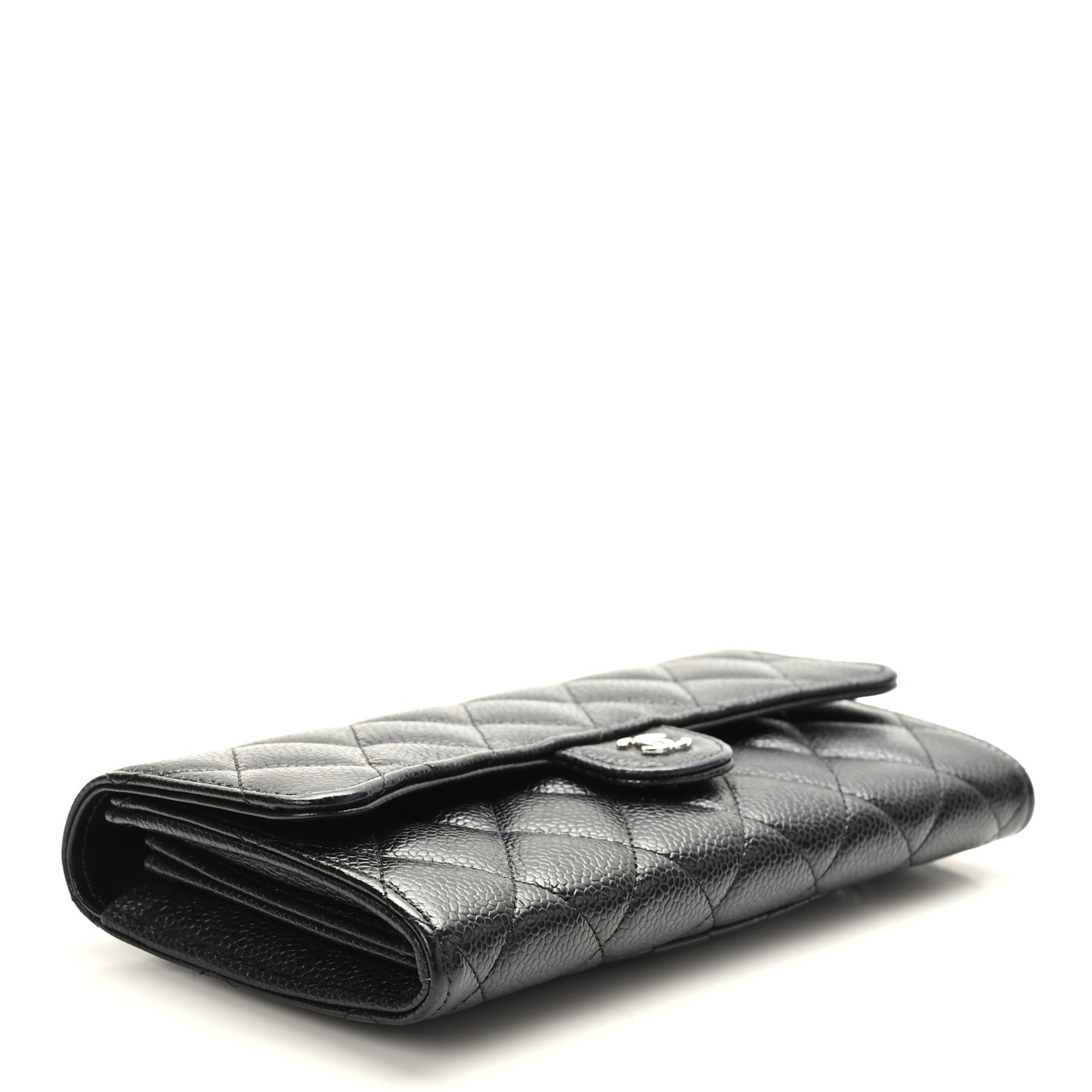 Caviar Quilted Large Gusset Flap Wallet Black