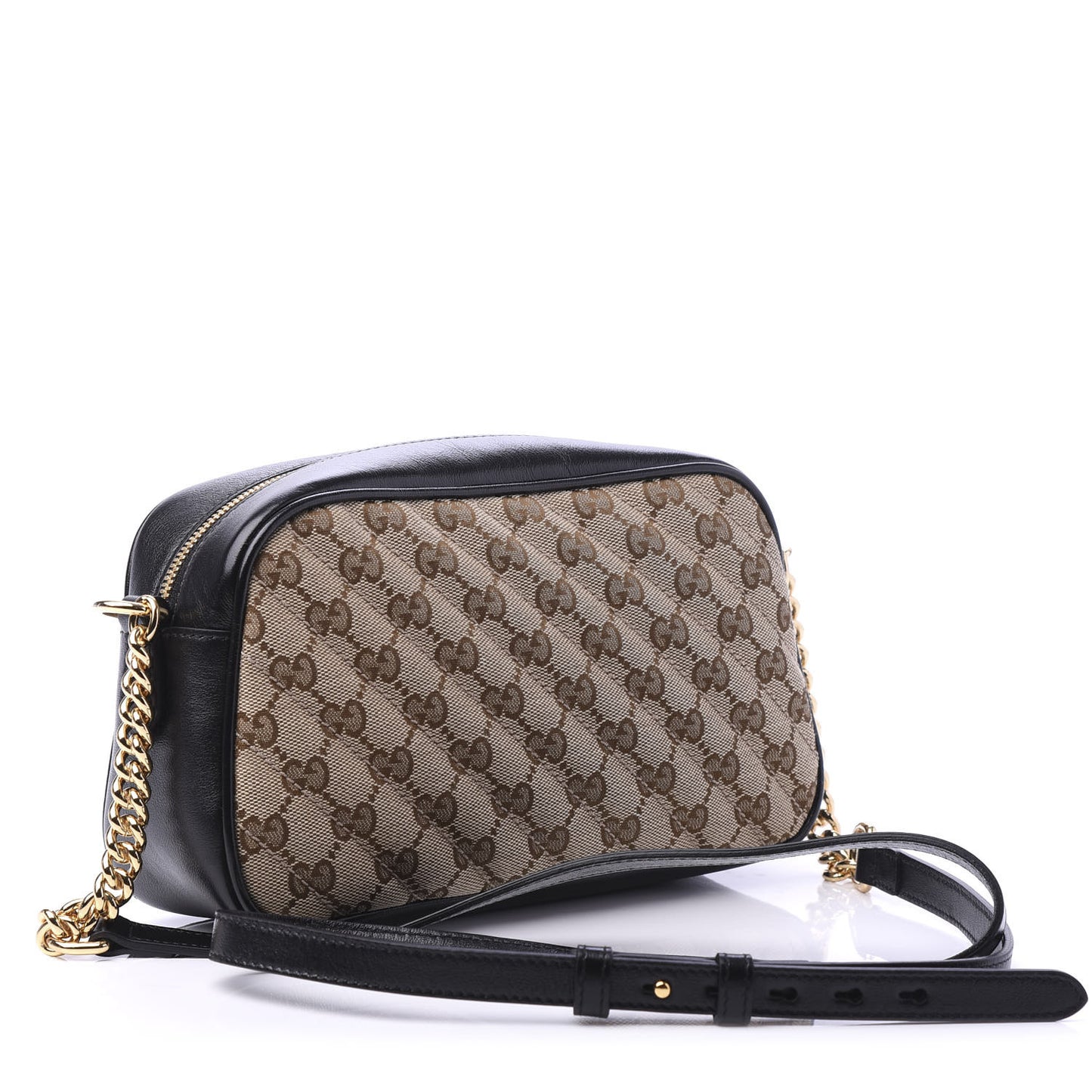Monogram Matelasse Diagonal Small GG Marmont Chain Shoulder Bag Beige Black