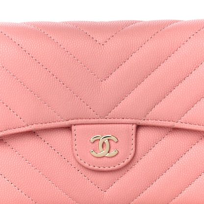 Chanel Caviar Chevron Quilted Large Gusset Flap Wallet Pink 9 of 13