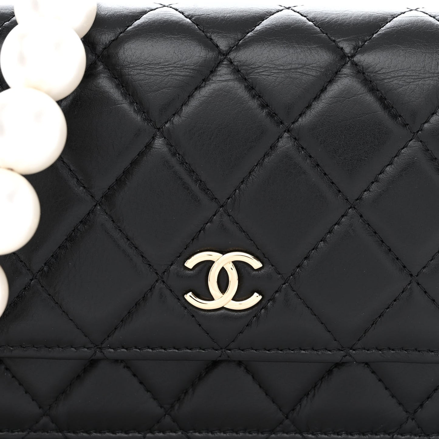 Calfskin Quilted Mini Maxi Pearls Wallet On Chain WOC Black