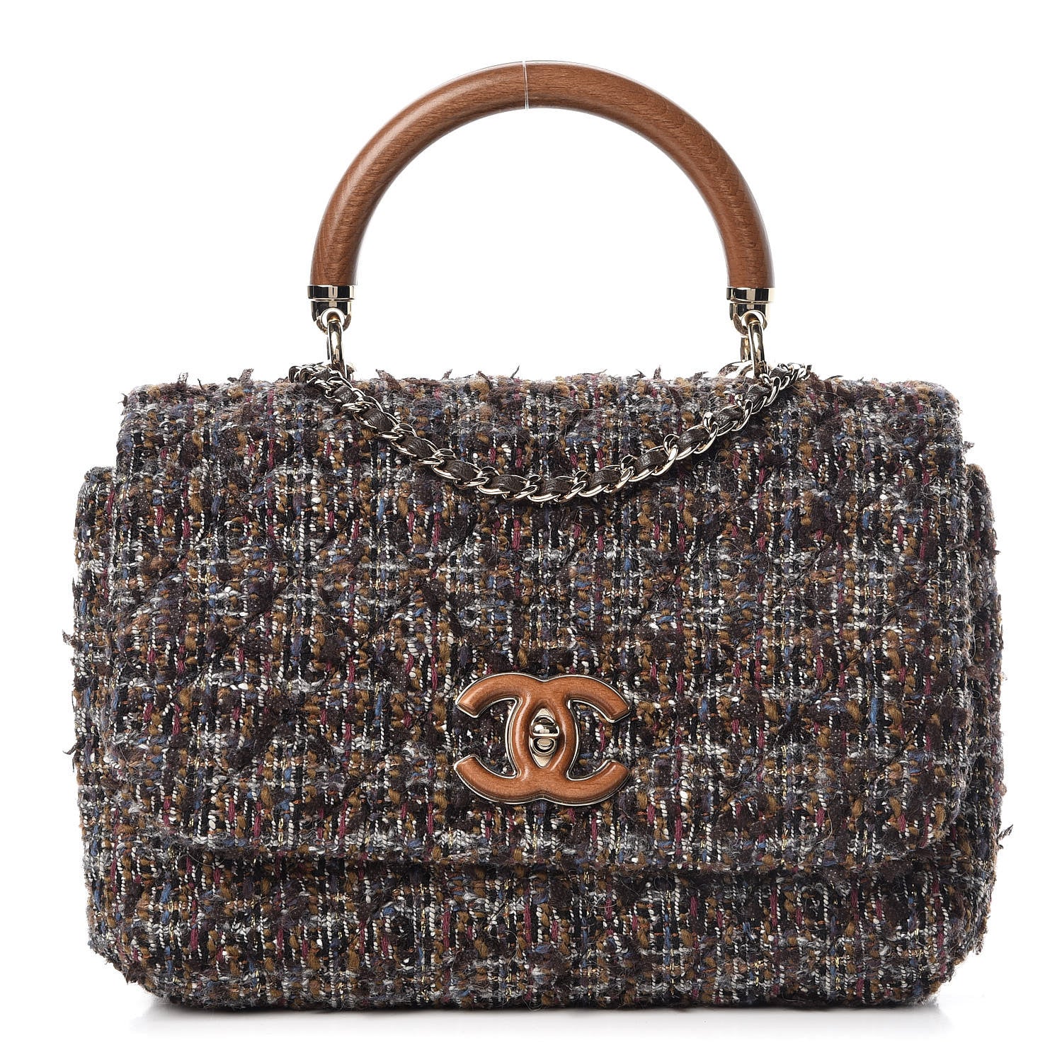 Chanel Tweed Wood Mini Coco Handle Flap Beige 1 of 14