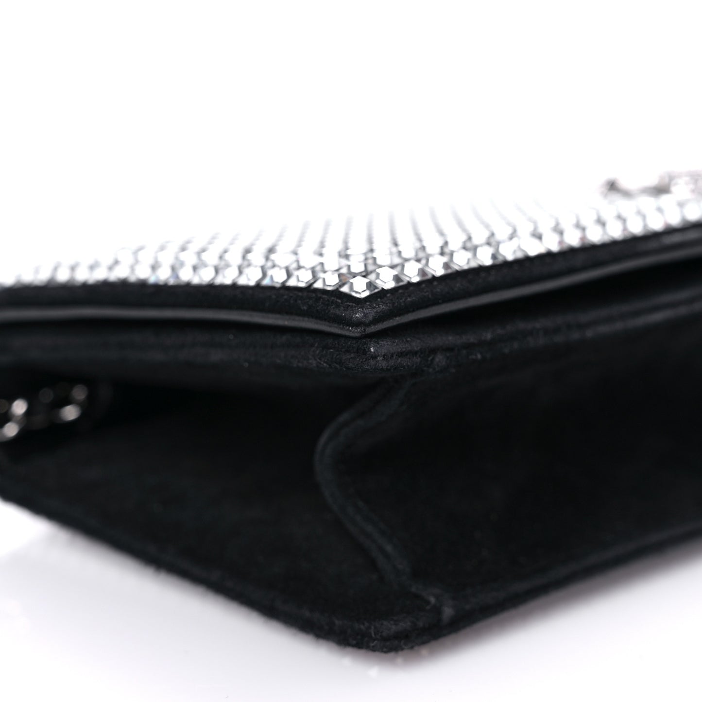 Crystal Suede Chain Evening Clutch Black Silver