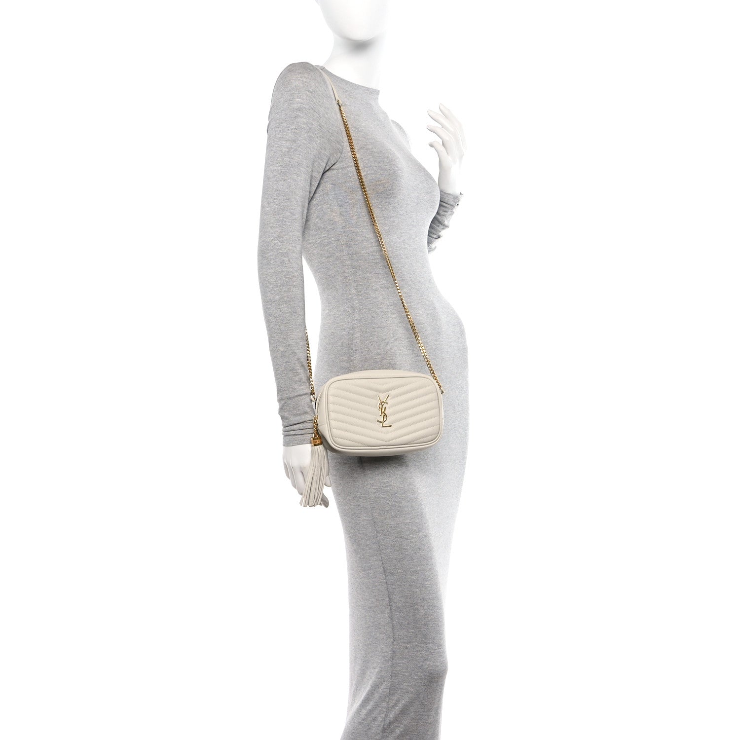 Saint Laurent Grain De Poudre Matelasse Monogram Mini Lou Camera Bag Crema Soft 2 of 12