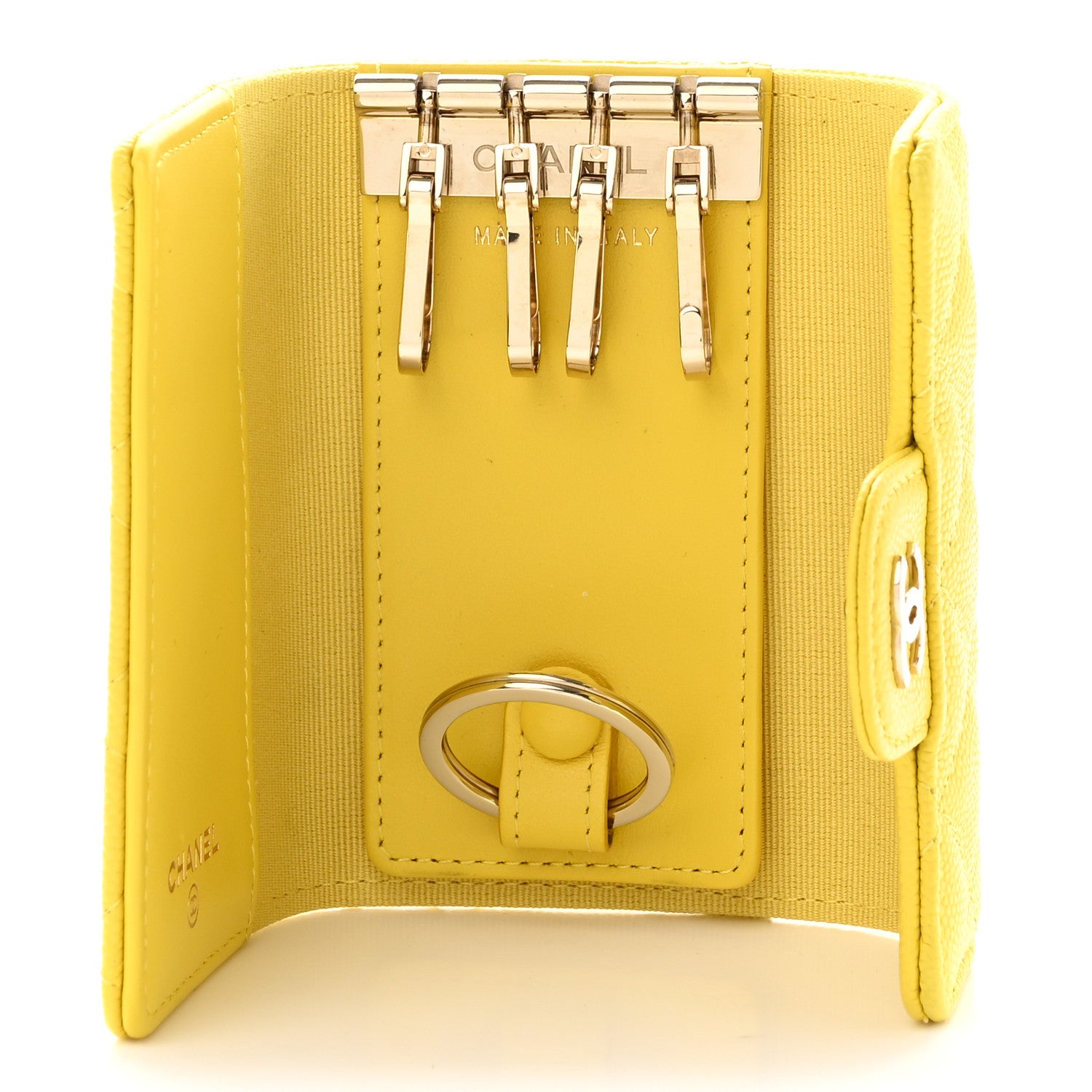 Chanel Caviar Quilted Classic 4 Key Holder Wallet Yellow 5 of 13