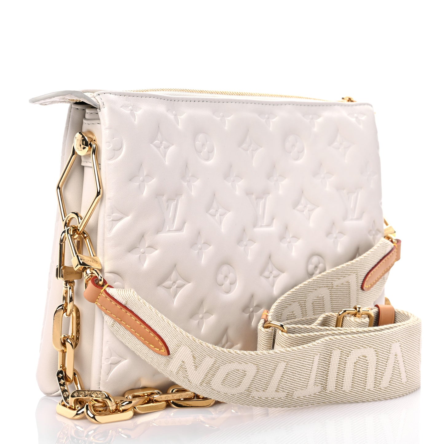 Lambskin Embossed Monogram Coussin PM Cream