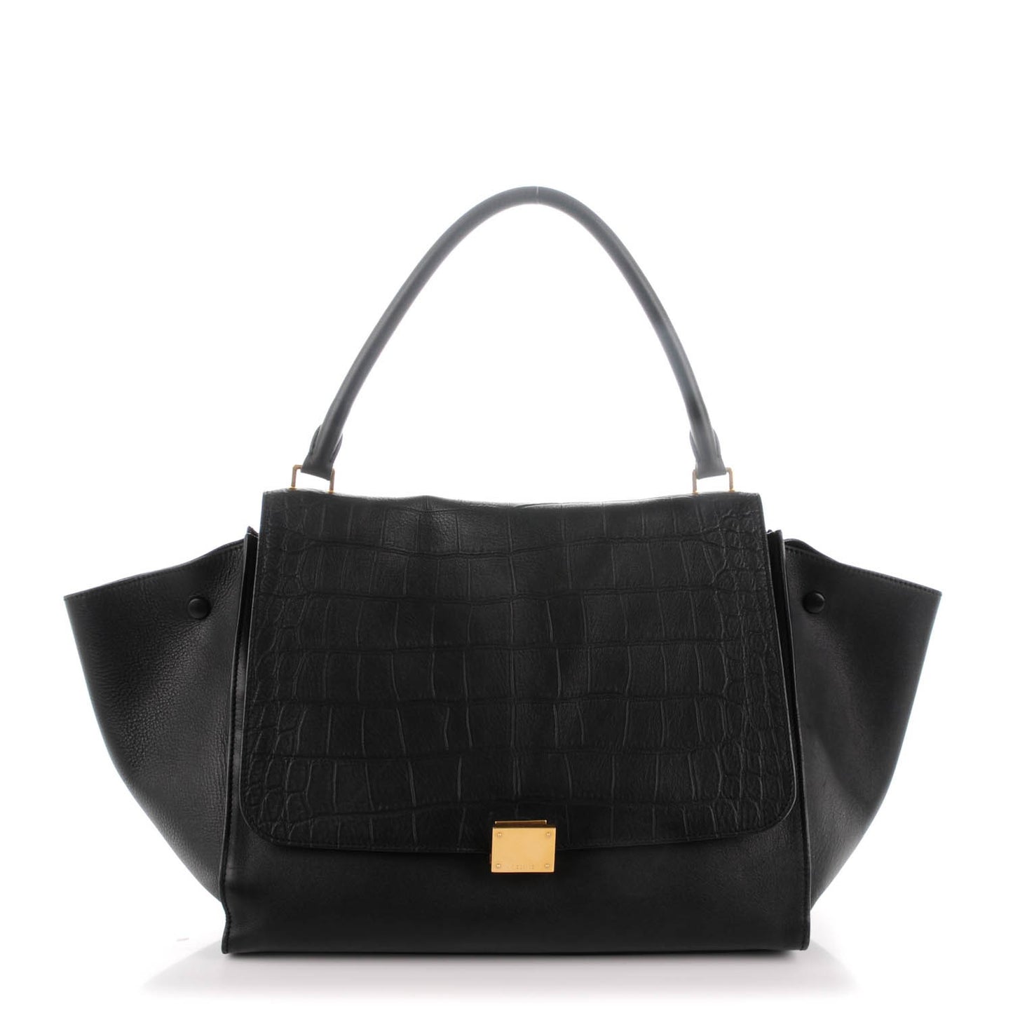 Crocodile Embossed Calfskin Large Trapeze Black