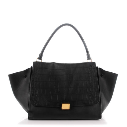 Celine Crocodile Embossed Calfskin Large Trapeze Black 1 of 10