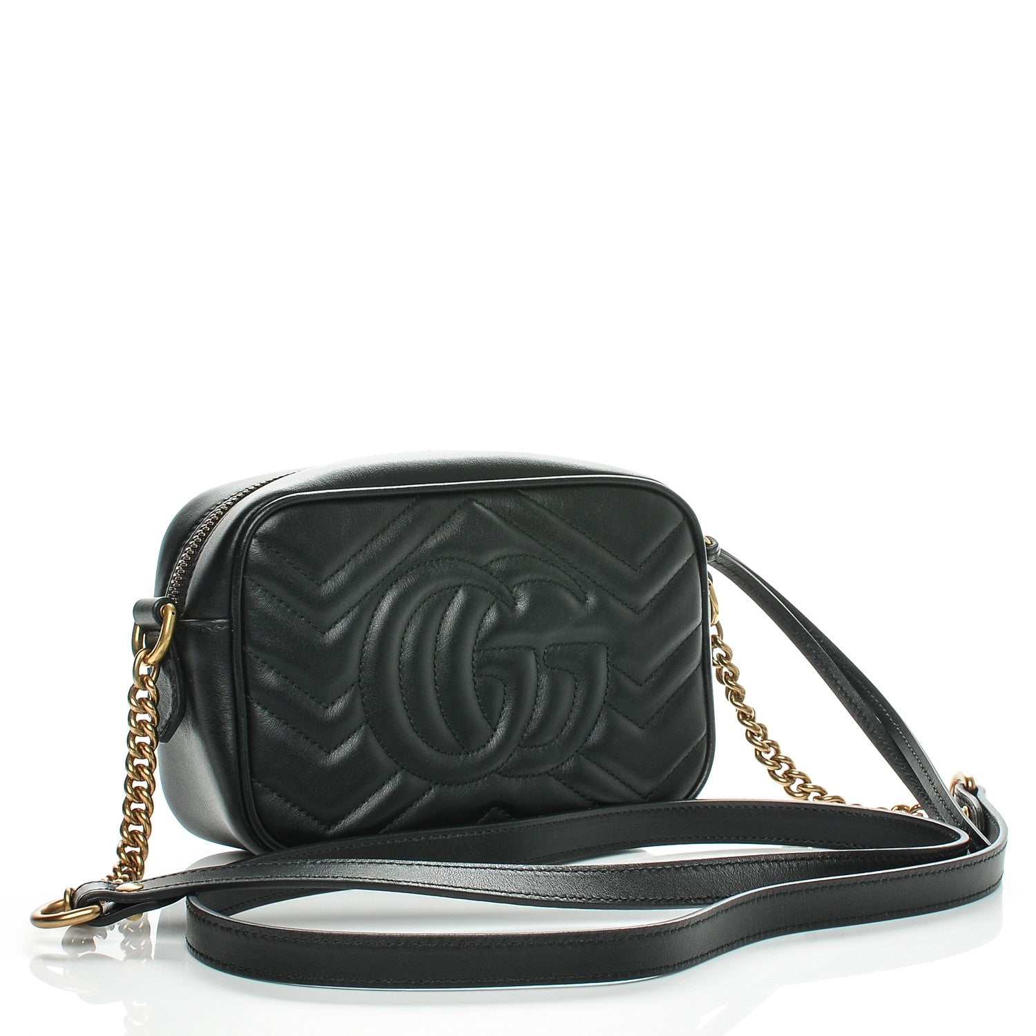 Gucci Calfskin Matelasse Mini GG Marmont Chain Shoulder Bag Black 3 of 6