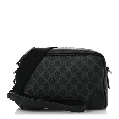 Gucci GG Supreme Monogram Textured Calfskin Emblem Small Crossbody Black 1 of 10