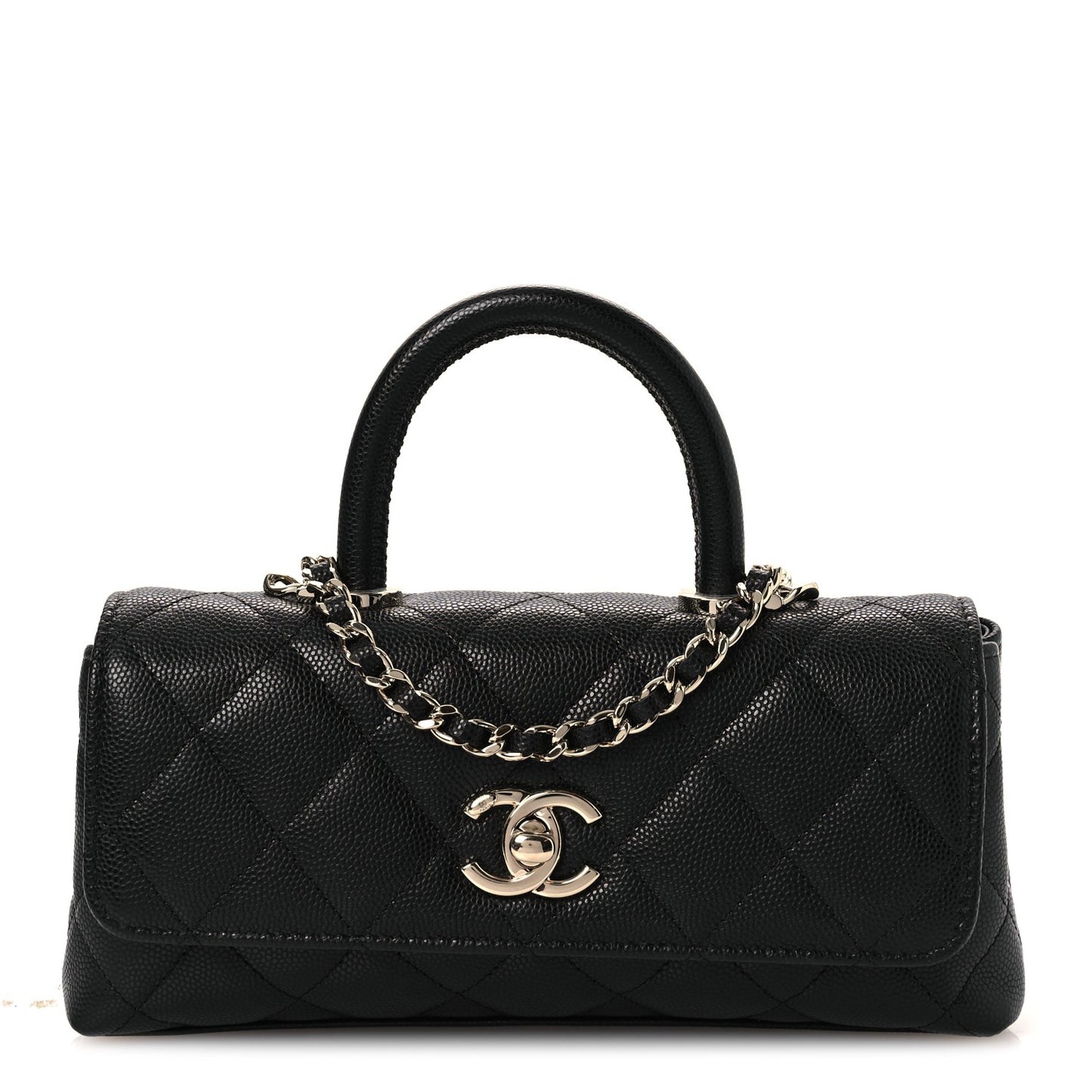 Caviar Quilted Maxi East West Coco Handle Flap Black