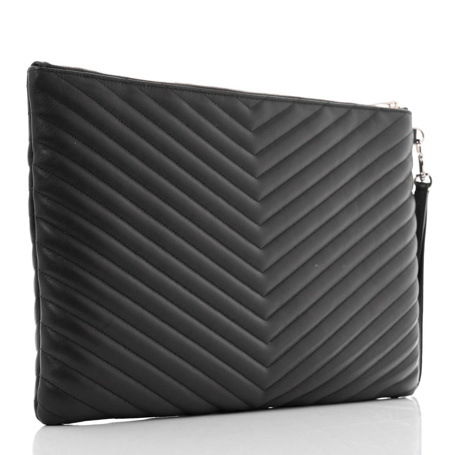 Saint Laurent Calfskin Matelasse Chevron Cassandre Monogram Document Holder Coal 3 of 9
