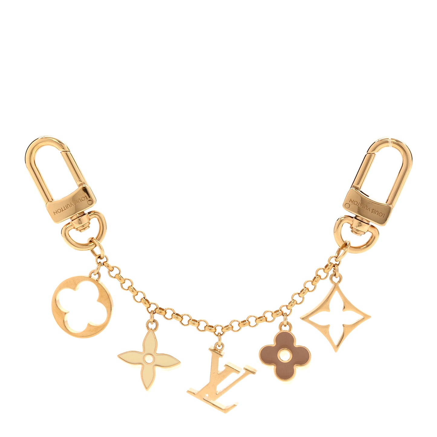 Brass Enamel Fleur De Monogram Bag Charm Chain Gold