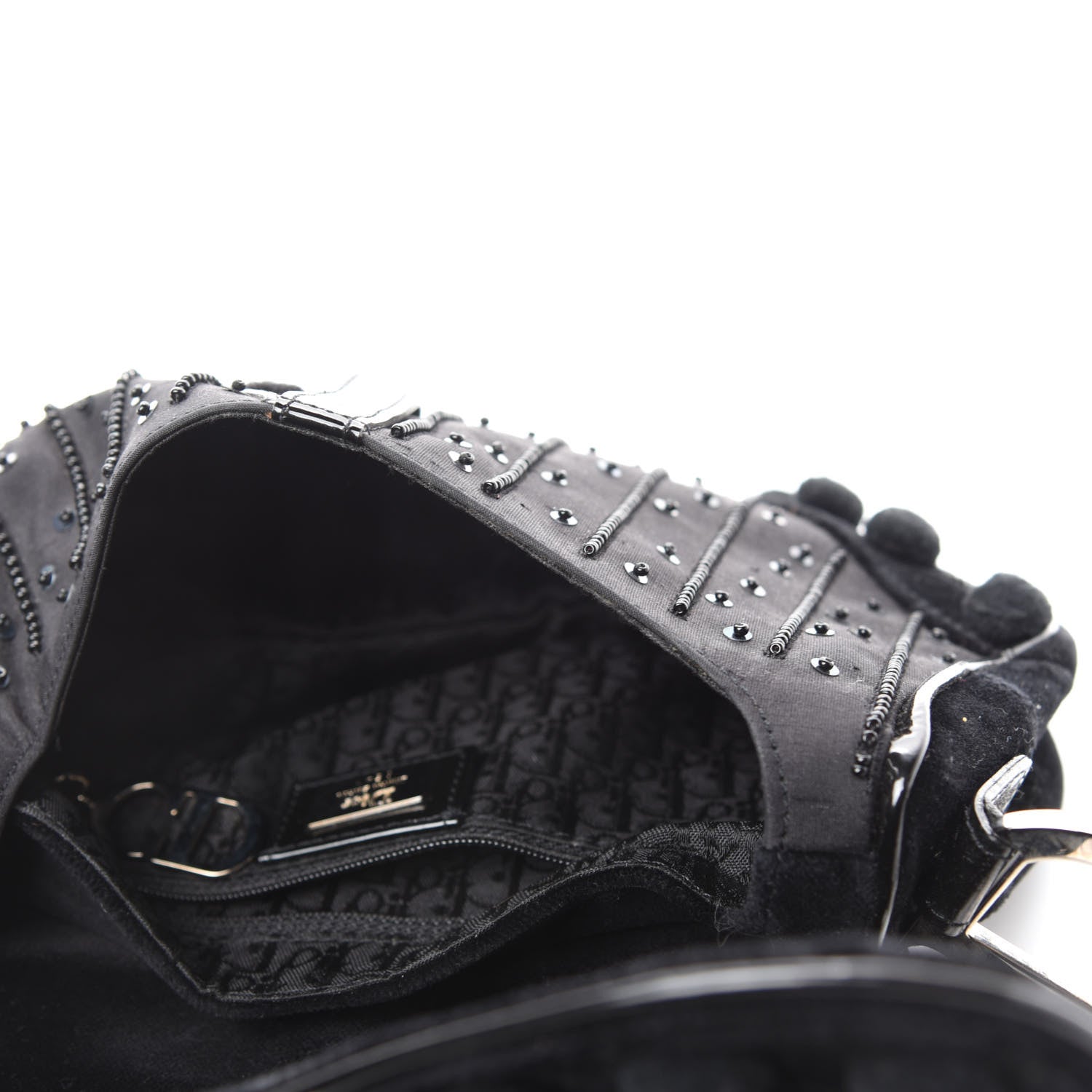Christian Dior Velvet Nylon Pom Pom Saddle Bag Black 5 of 9