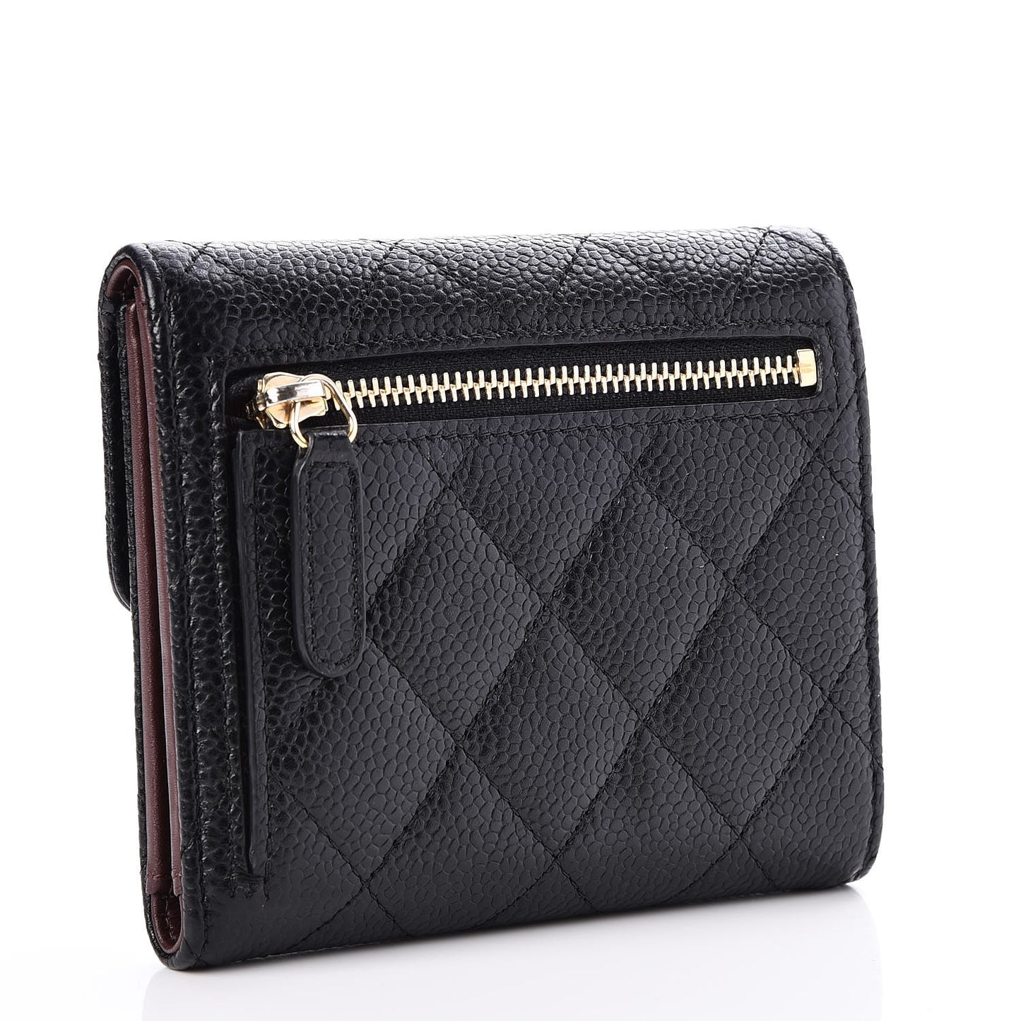 Caviar Quilted Compact Flap Wallet Black