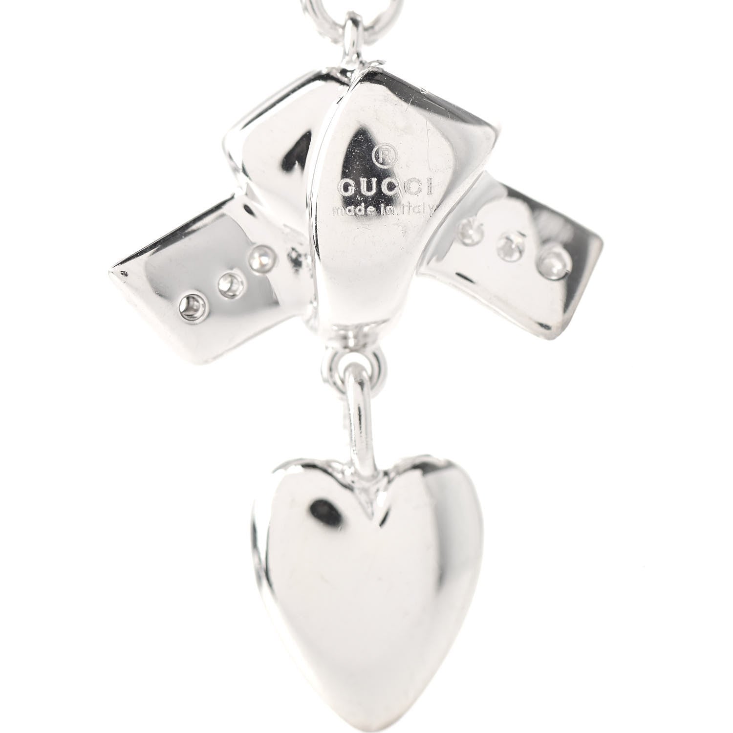 Gucci 18K White Gold Diamond Knot Heart Charm Pendant Necklace 4 of 5